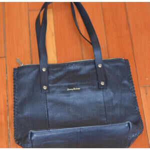 Tommy Bahama Black Top Zip Tote Leather Shoulder Bag